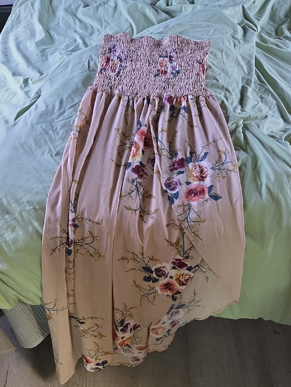 Blush Pink Floral Smocked Maxi Dress